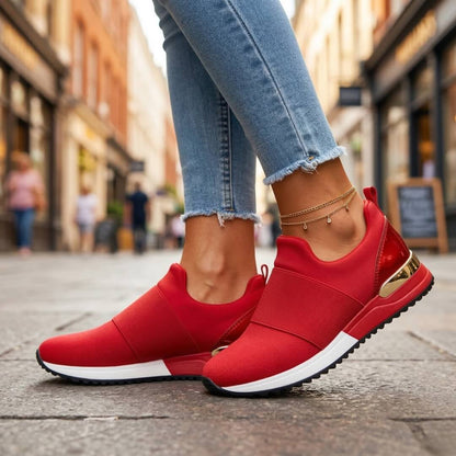 Slip-On Sneakers Metallic Trim Stretchy Upper Synthetic Rubber
