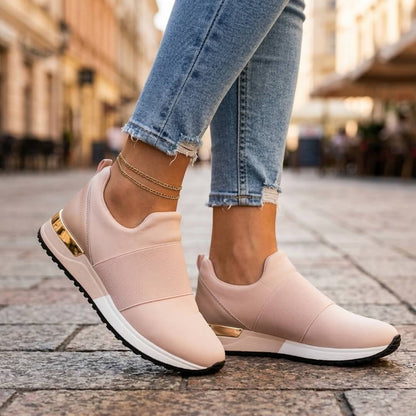 Slip-On Sneakers Metallic Trim Stretchy Upper Synthetic Rubber