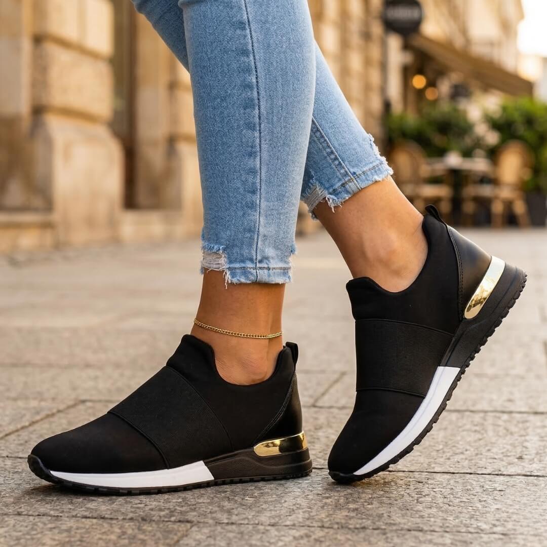 Slip-On Sneakers Metallic Trim Stretchy Upper Synthetic Rubber