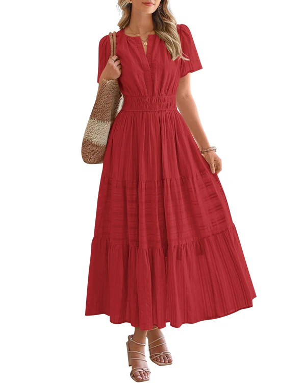 Elara™ | Boho Sukienka Maxi w Kształcie A z Dekoltem