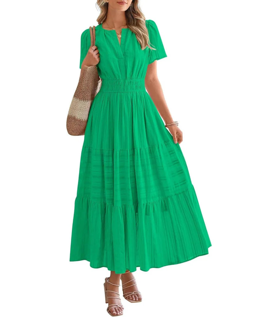 Elara™ | Boho Sukienka Maxi w Kształcie A z Dekoltem