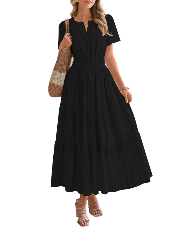 Elara™ | Boho Sukienka Maxi w Kształcie A z Dekoltem