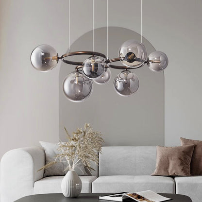 Smoke Glass Globe Chandelier with Ring Frame