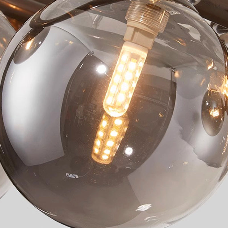 Smoke Glass Globe Chandelier with Ring Frame
