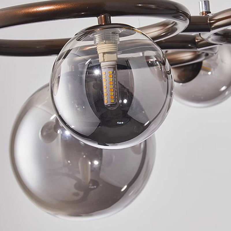 Smoke Glass Globe Chandelier with Ring Frame