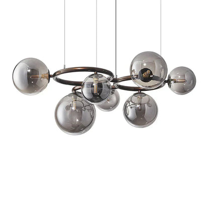 Smoke Glass Globe Chandelier with Ring Frame