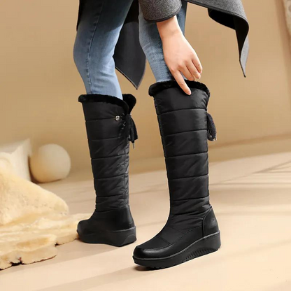 Damskie Buty Zimowe Do Kolan z Podszewką ze Sztucznego Futra