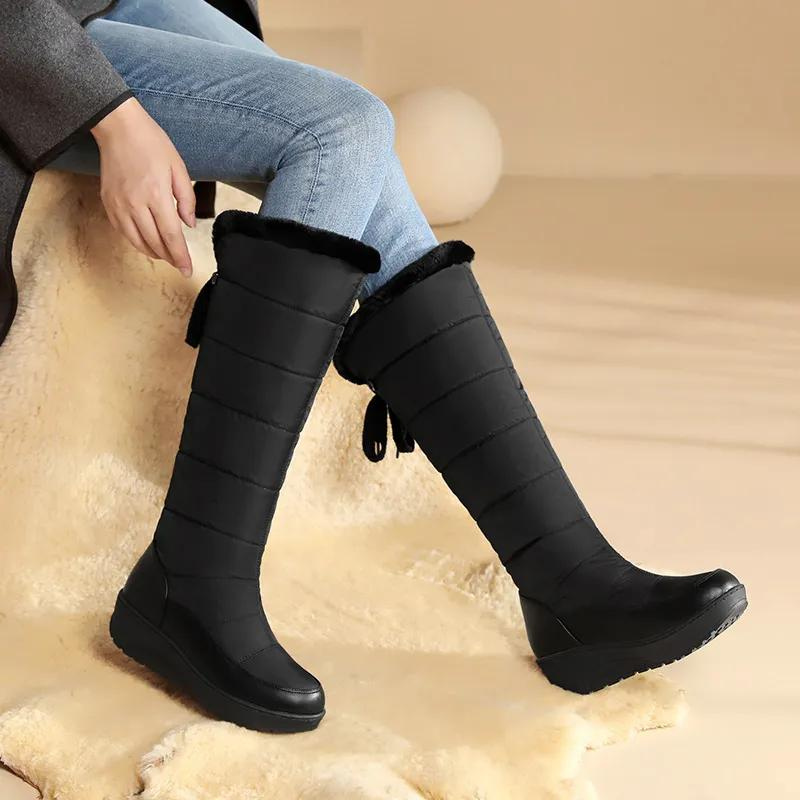Damskie Buty Zimowe Do Kolan z Podszewką ze Sztucznego Futra