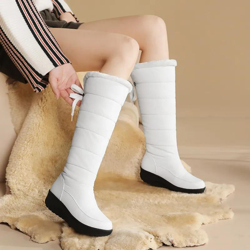 Damskie Buty Zimowe Do Kolan z Podszewką ze Sztucznego Futra
