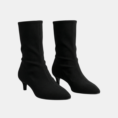 Sock boots - Pointed toe kitten heel-Boots-Loucelia-Black-3-Loucelia