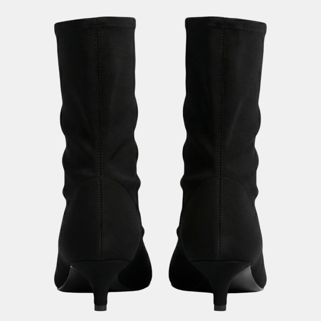 Sock boots - Pointed toe kitten heel-Boots-Loucelia-Black-3-Loucelia