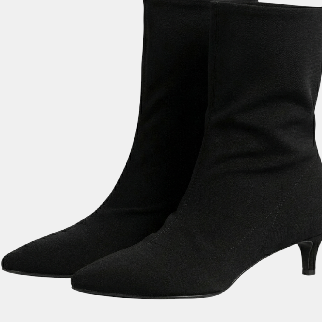Sock boots - Pointed toe kitten heel-Boots-Loucelia-Black-3-Loucelia