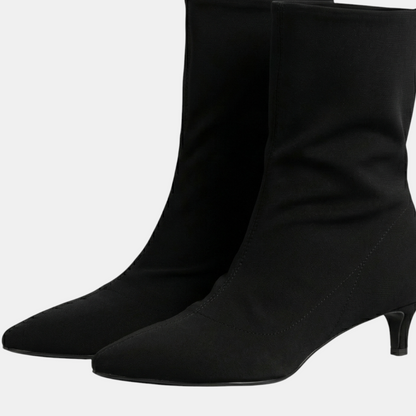 Sock boots - Pointed toe kitten heel-Boots-Loucelia-Black-3-Loucelia