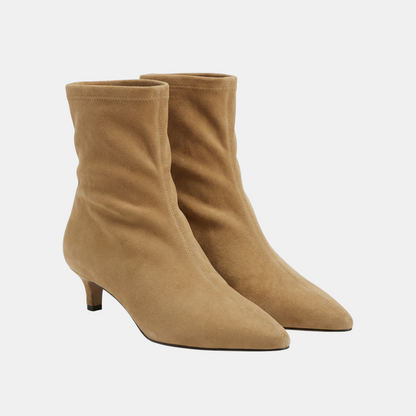 Sock boots - Pointed toe kitten heel-Boots-Loucelia-Khaki-3-Loucelia
