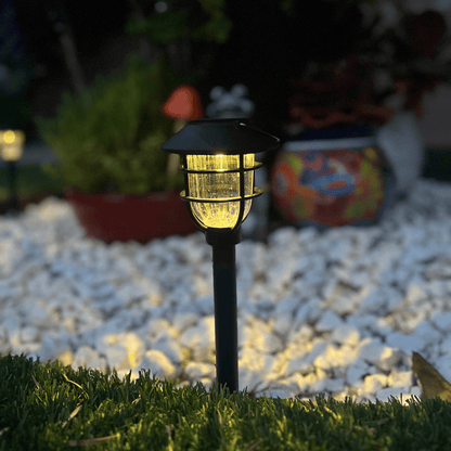 Solar Garden Path Light with Vintage Cage Design