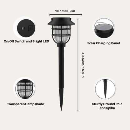 Solar Garden Path Light with Vintage Cage Design