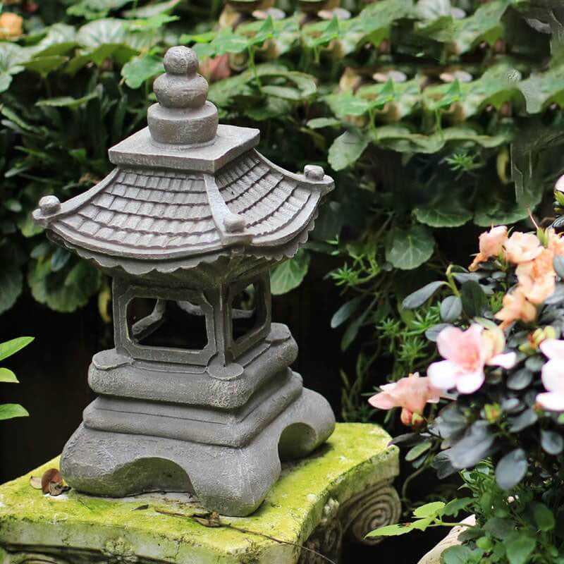 Solar Pagoda Garden Light with Stone Finish