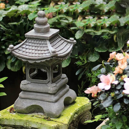Solar Pagoda Garden Light with Stone Finish