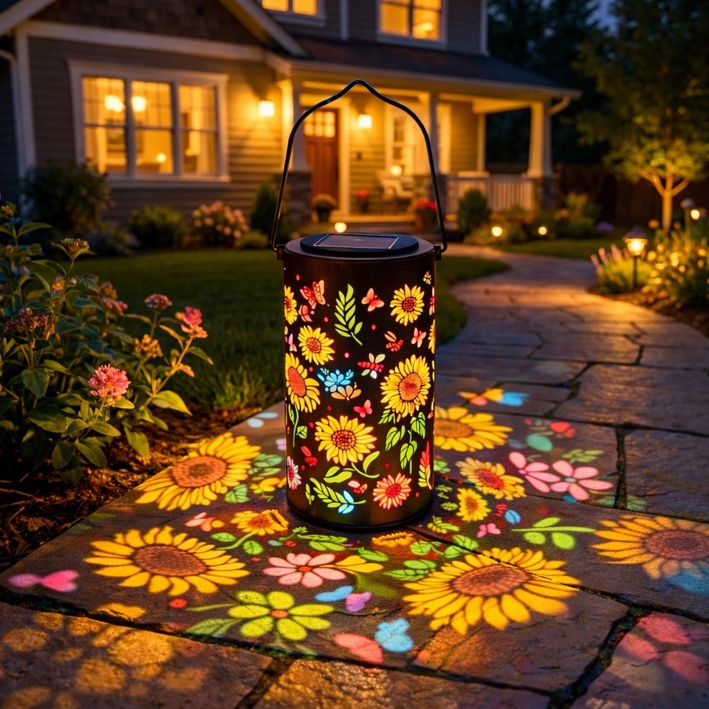 Solar lamp tuin | Zonne energie lamp met bloemen projectie