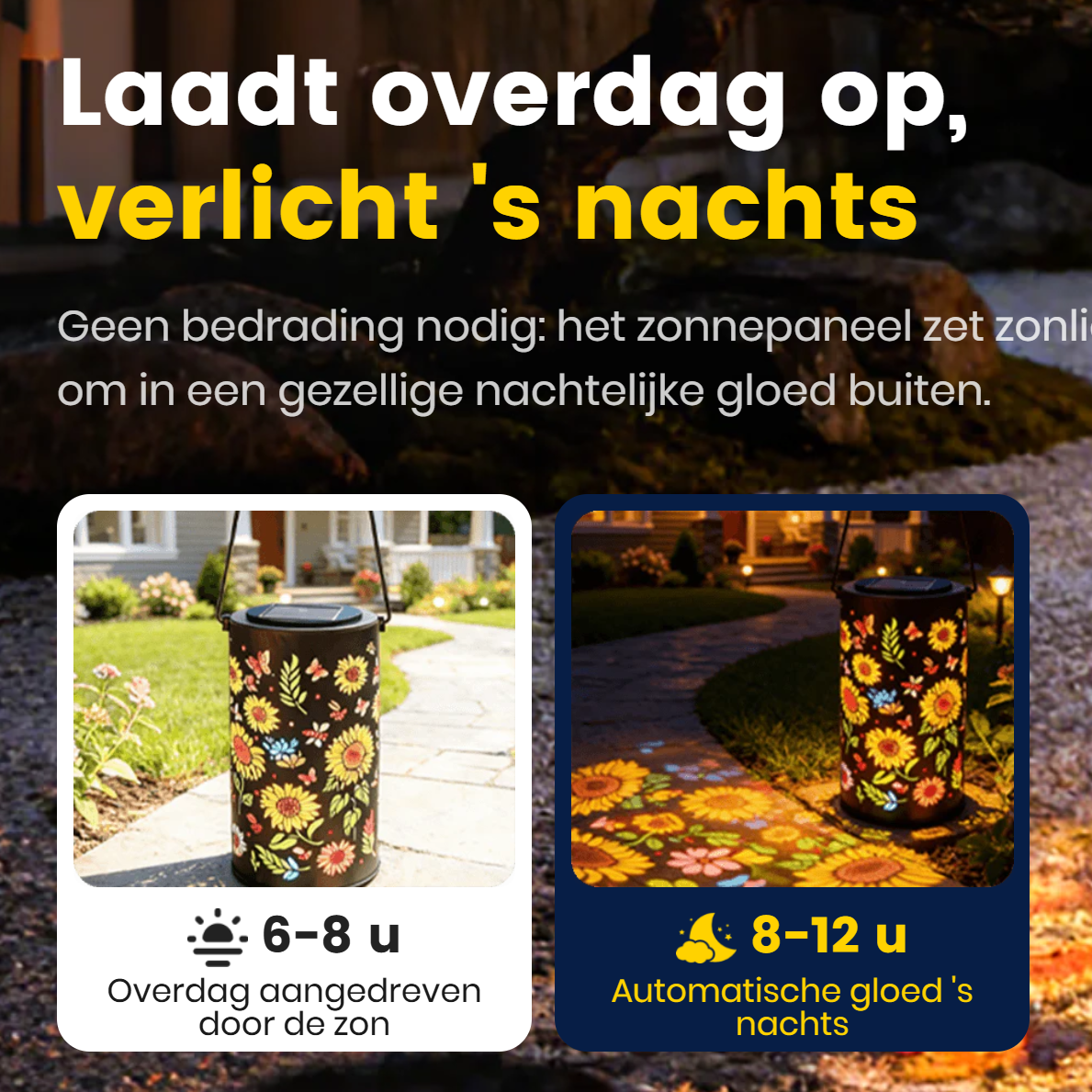Solar lamp tuin | Zonne energie lamp met bloemen projectie