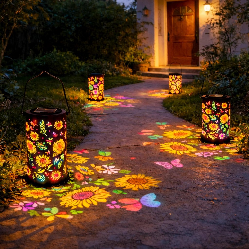 Solar lamp tuin | Zonne energie lamp met bloemen projectie