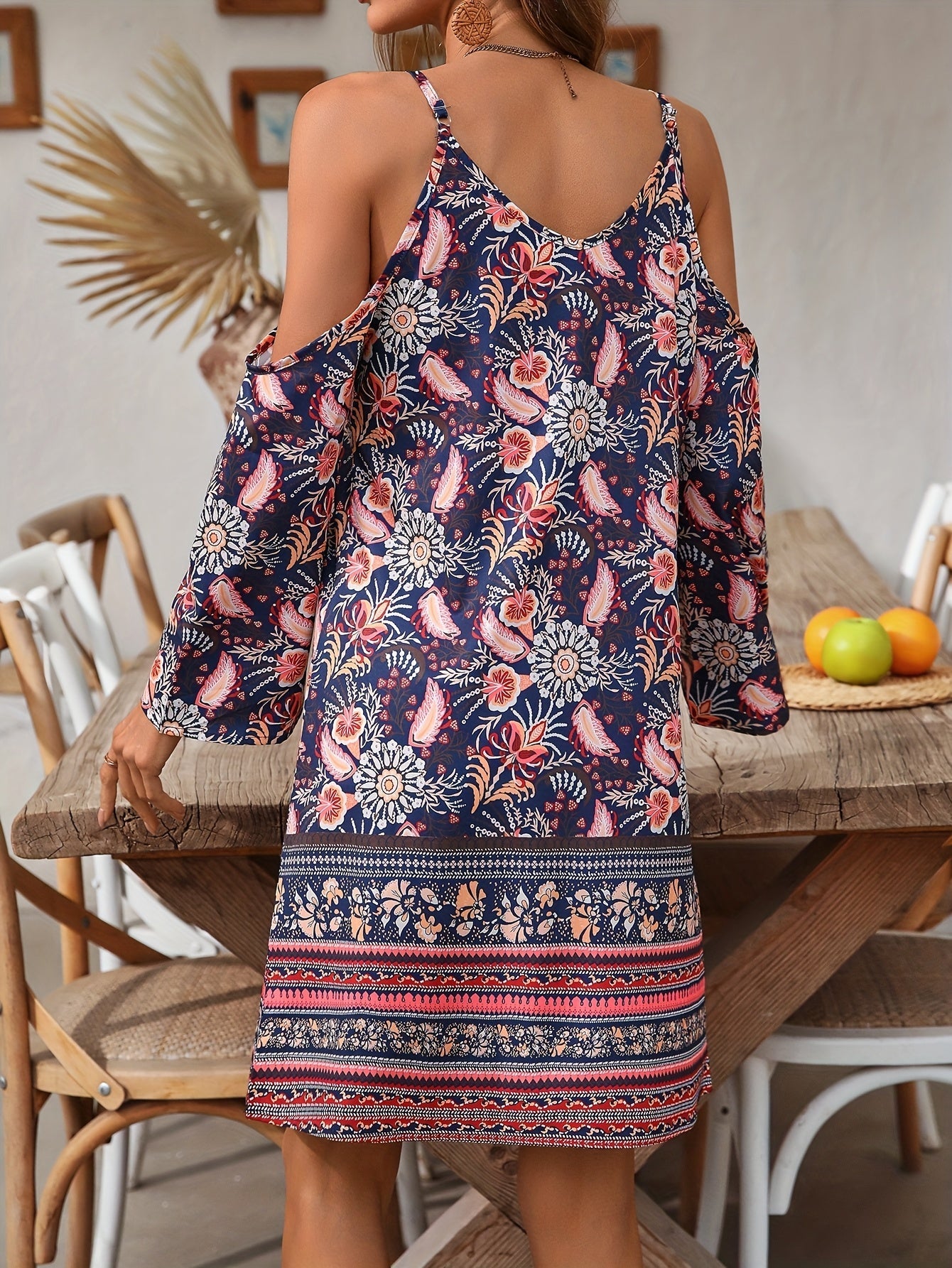 Soleandra Robe Femme – Robe Bohème Mi-Longue Sans Manche à Imprimé Vintage Chic Été