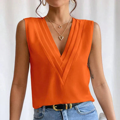 Women's Workwear V Neck Sleeveless Wrap Blouse Top