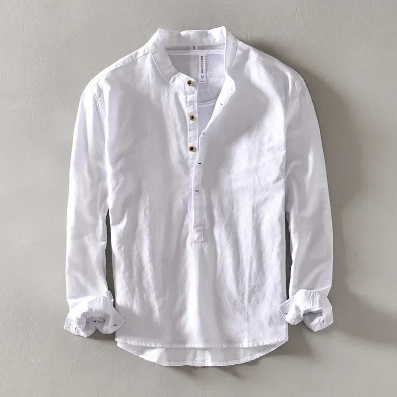 Luca | Long Sleeve Henley Linen Shirt