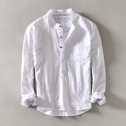 Luca | Long Sleeve Henley Linen Shirt