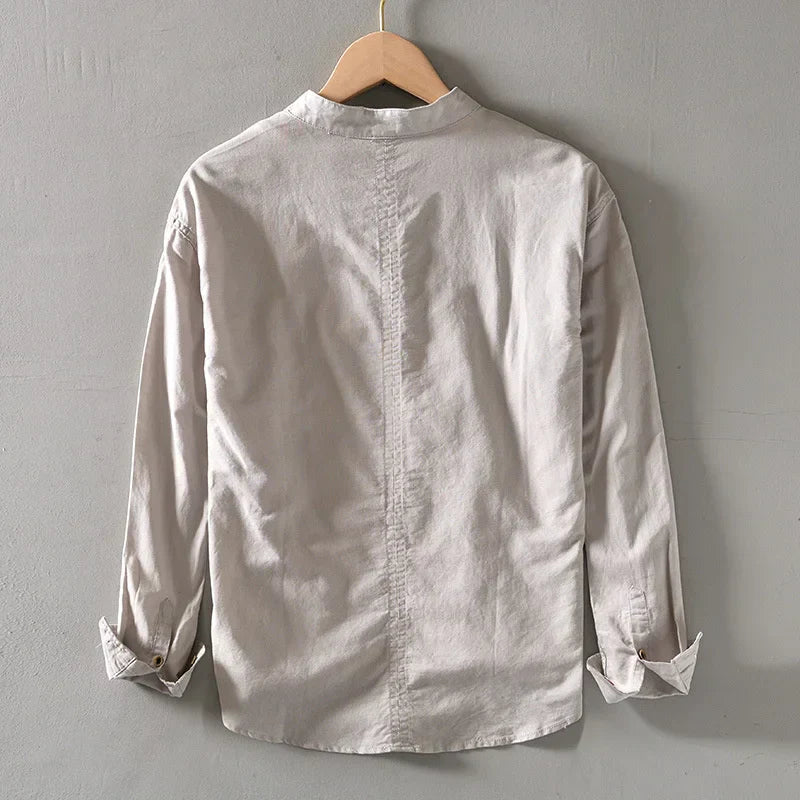 Luca | Long Sleeve Henley Linen Shirt