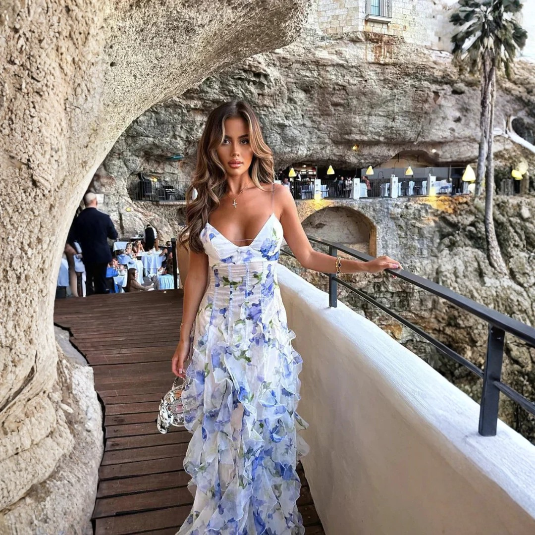 Sophia | Women Floral Maxi Dress Spaghetti Straps Sweetheart Neckline Ruffled Layers