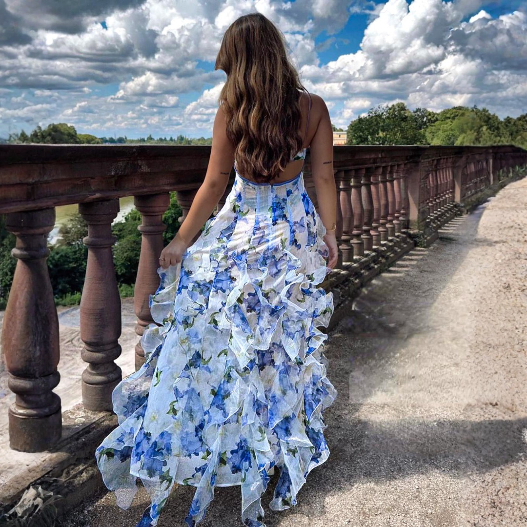 Sophia | Women Floral Maxi Dress Spaghetti Straps Sweetheart Neckline Ruffled Layers