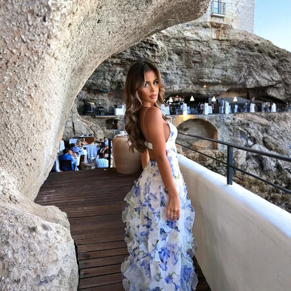 Sophia | Women Floral Maxi Dress Spaghetti Straps Sweetheart Neckline Ruffled Layers