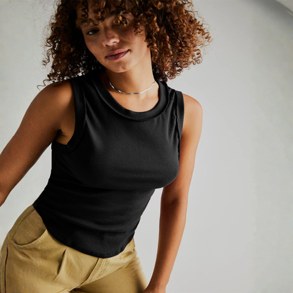 Sophie | Women Crop Top Tank Top Ribbed Texture High Neck Sleeveless Fitted Shape