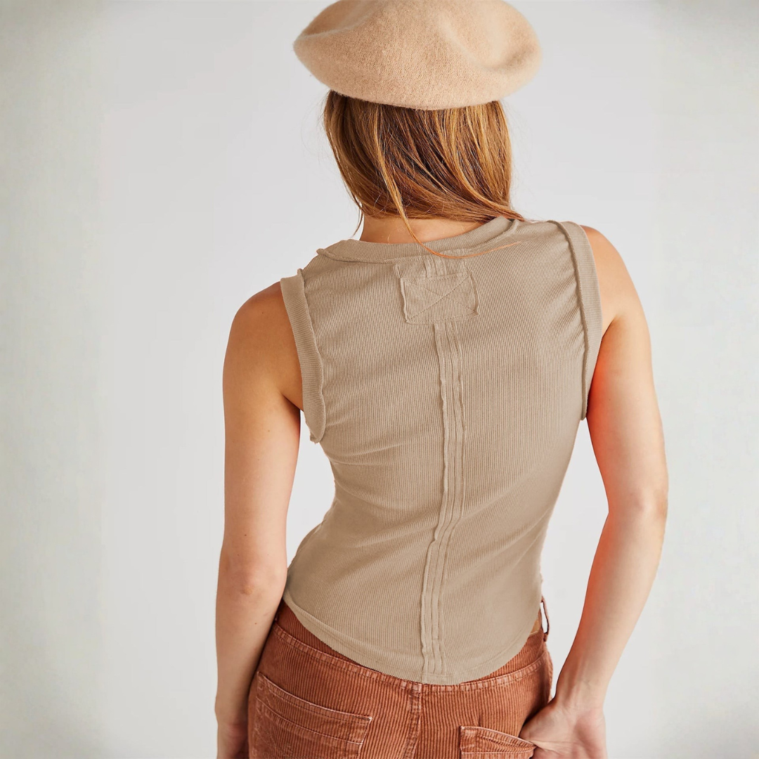 Sophie | Women Crop Top Tank Top Ribbed Texture High Neck Sleeveless Fitted Shape