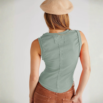 Sophie | Women Crop Top Tank Top Ribbed Texture High Neck Sleeveless Fitted Shape