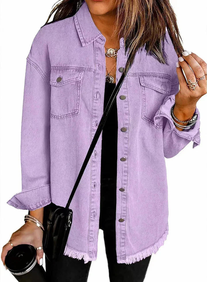 Spijkerjas dames | Denim blouse jas met knopen en regular fit