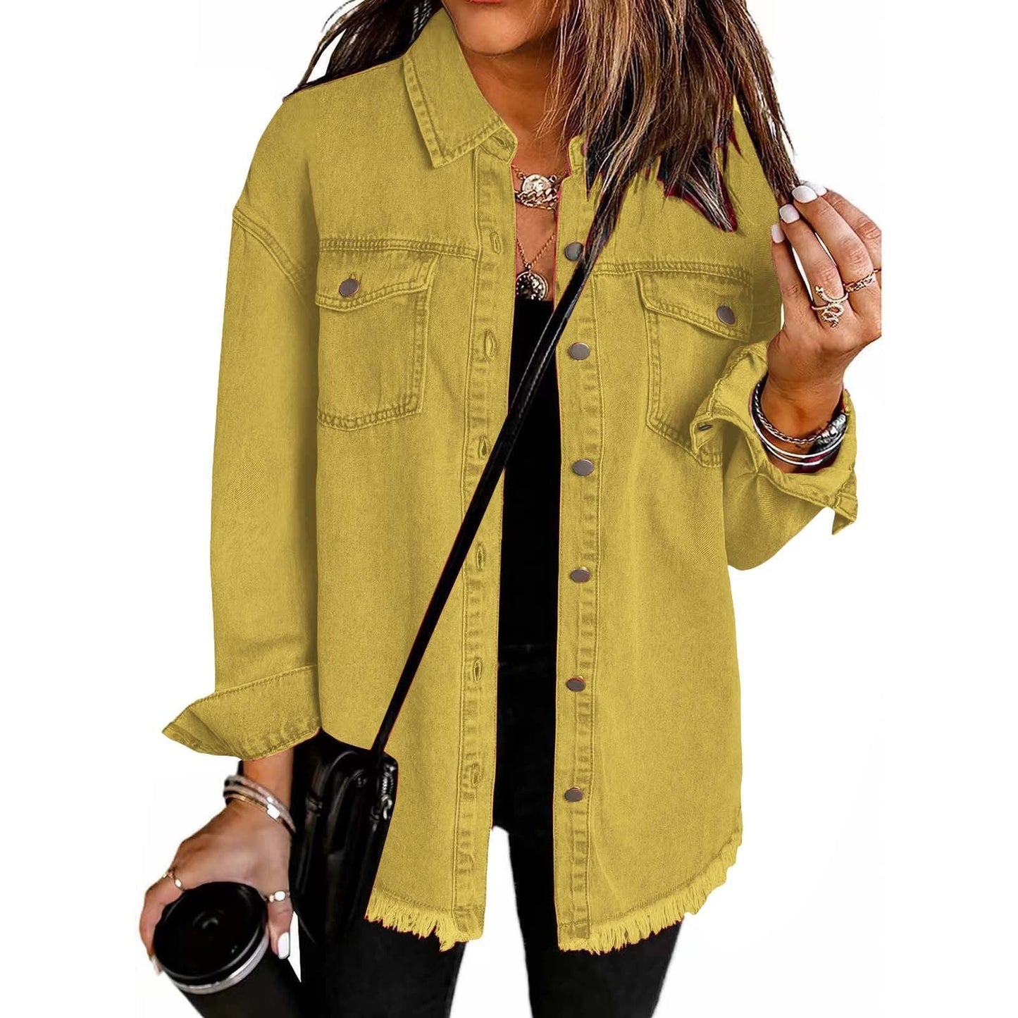 Spijkerjas dames | Denim blouse jas met knopen en regular fit