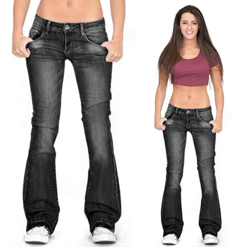 Lovitzo-Mode | Women’s low-rise flared jeans: casual vintage skinny bell-bottom jeans