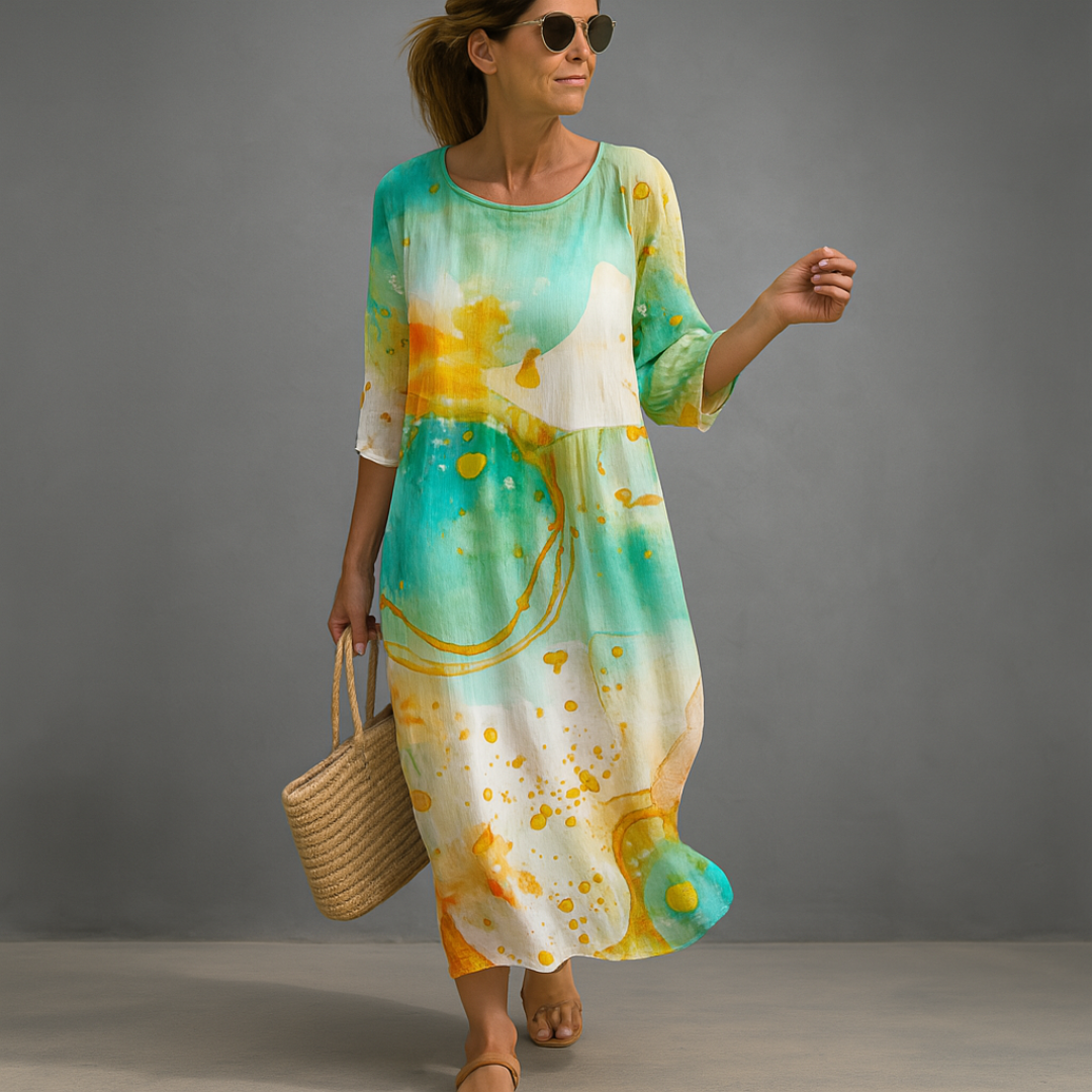 Stephanie | Women Floral Midi Dress Round Neck 3/4 Sleeves