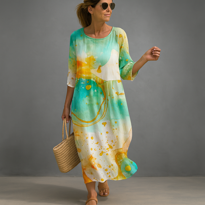 Stephanie | Women Floral Midi Dress Round Neck 3/4 Sleeves