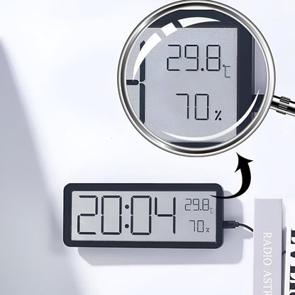 Stilfull LED-Väggklocka med Temperatur- och Fuktighetsmätning – Nutida Heminredning