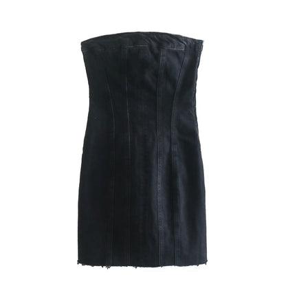 Strapless kjole dame | Denim mini kjole med tætsiddende pasform