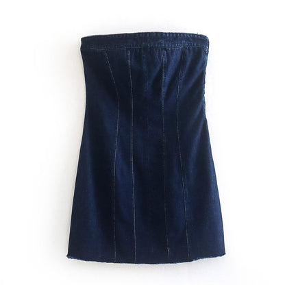 Strapless kjole dame | Denim mini kjole med tætsiddende pasform