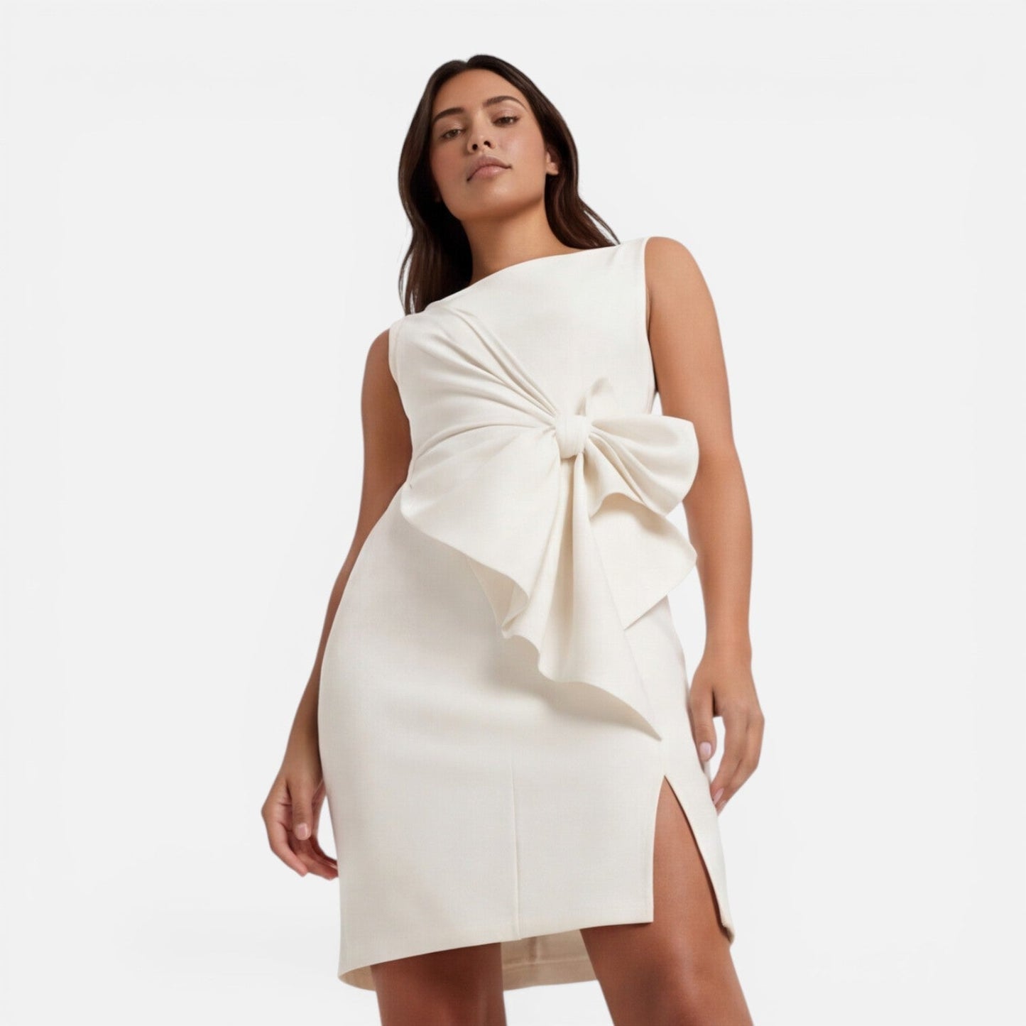 Women’s Sculpted Bow Cocktail Dress – Elegant Slim Fit Formal Dress