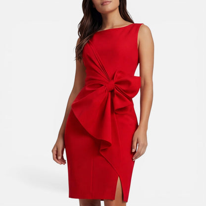 Women’s Sculpted Bow Cocktail Dress – Elegant Slim Fit Formal Dress