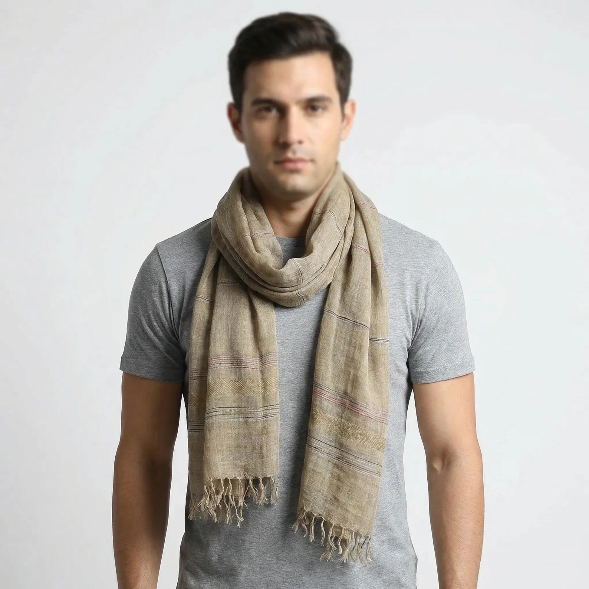 Strixalo - Long Striped Tassel-Trim Shawl Scarf  Cold Weather Layering