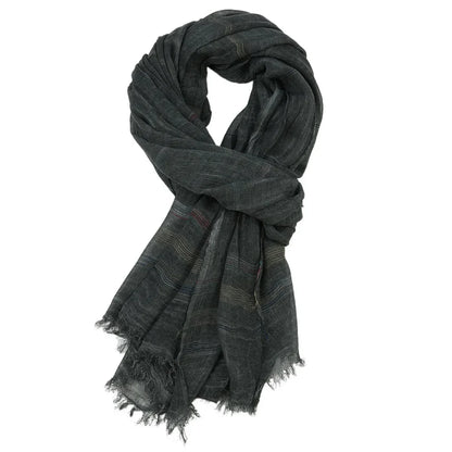 Strixalo - Long Striped Tassel-Trim Shawl Scarf  Cold Weather Layering