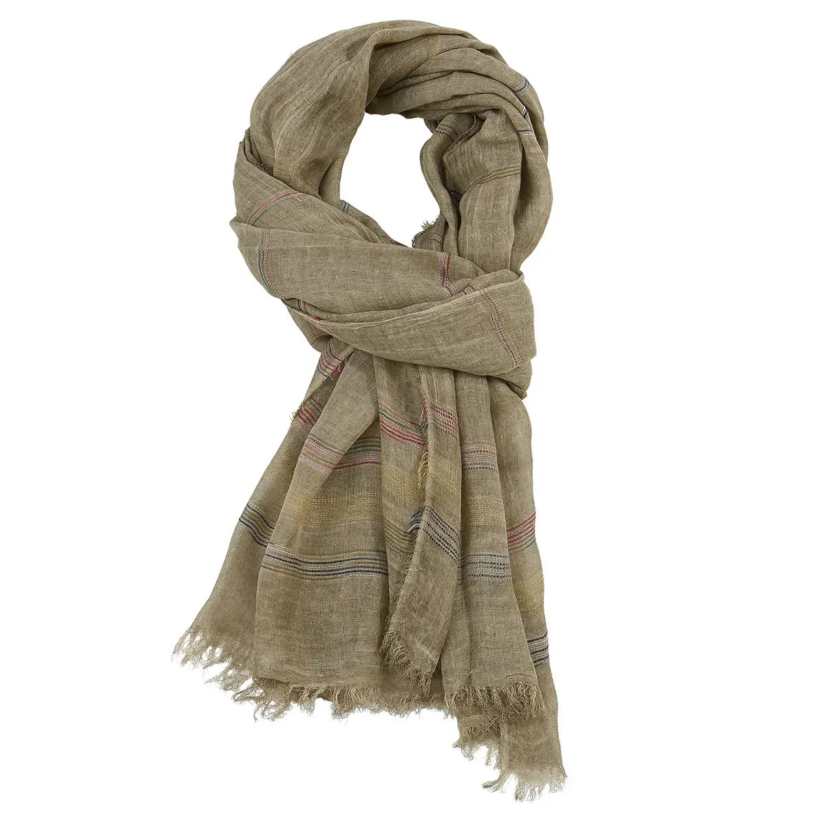 Strixalo - Long Striped Tassel-Trim Shawl Scarf  Cold Weather Layering