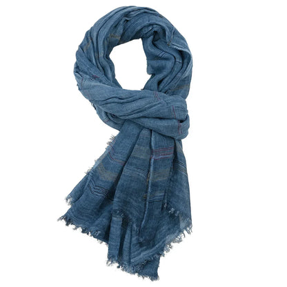 Strixalo - Long Striped Tassel-Trim Shawl Scarf  Cold Weather Layering